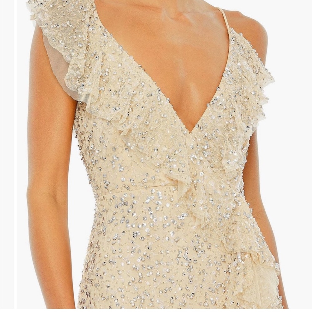Mac Duggal Embellished Ruffle V-Neck Evening Dress